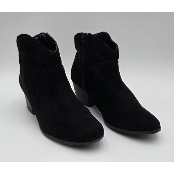Faded Glory Shoes - Faded Glory Women's Black Faux Suede Ankle Boots Block Heel Side Zip Size 7